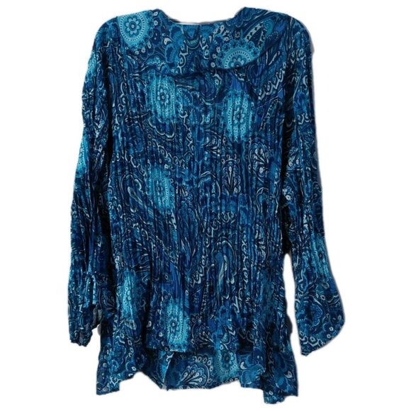 Maggie Barnes Womens Blouse Size 5x Ruffle Button Blue Black - Picture 2 of 7